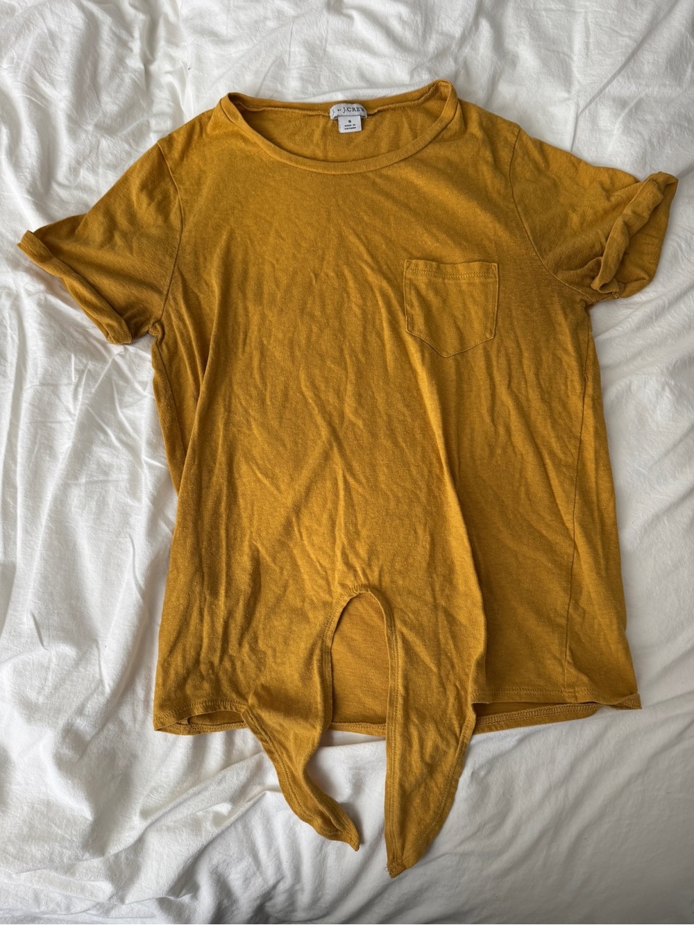 J. Crew Mustard Tie-Front Pocket Tee